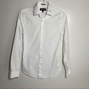 Express White Textured Extra Slim 1 MX Dress Shirt